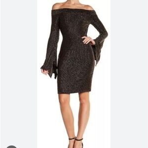 Bcbgmaxazria Ellena sparkly gold dress off shoulder S